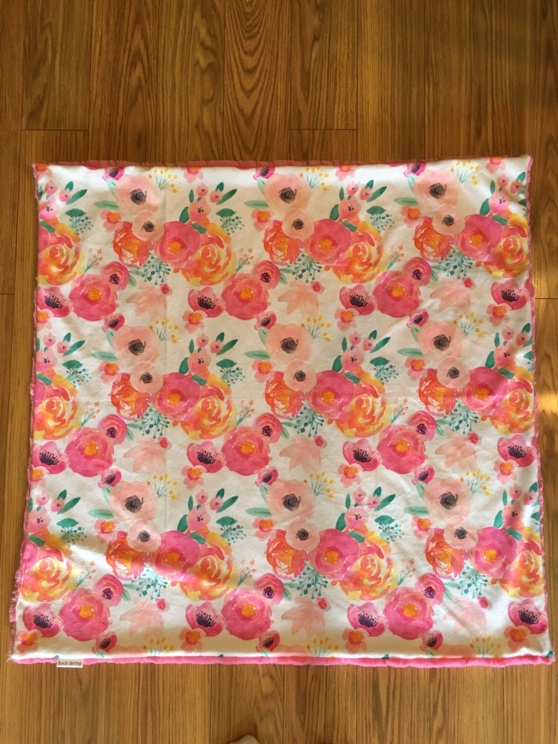 Floral Minky Baby Blanket pink floral nursery double minky