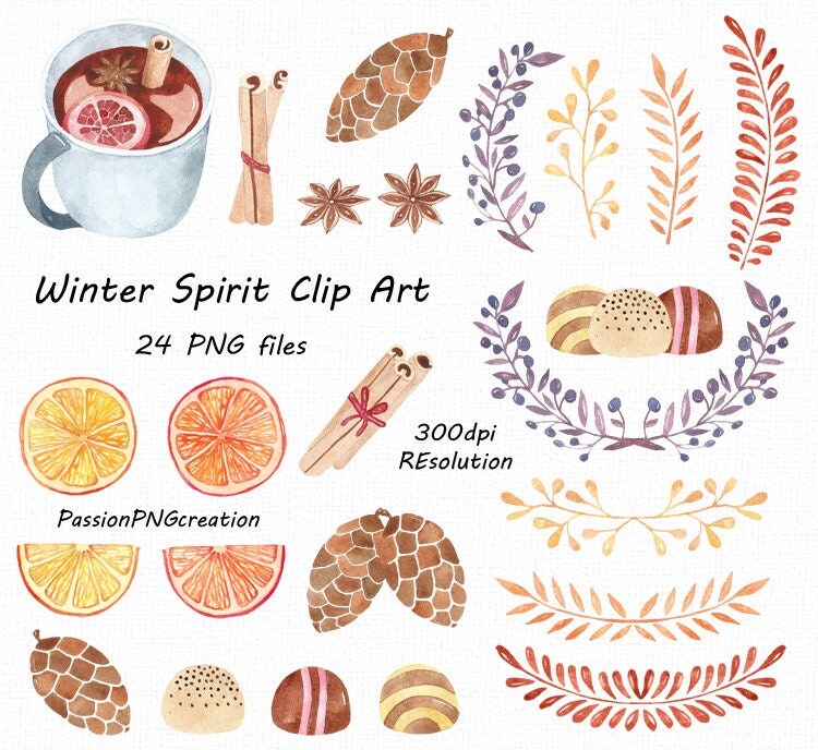 Watercolor Winter Spirit Clipart Christmas clip art mulled