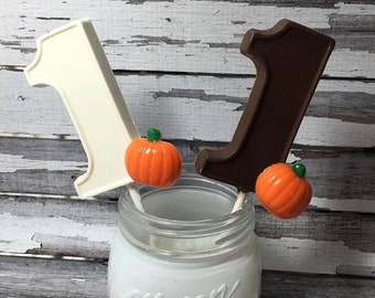 12 Number One 1 Little Pumpkin Chocolate Lollipop First Birthday Party Favors Sweets Table
