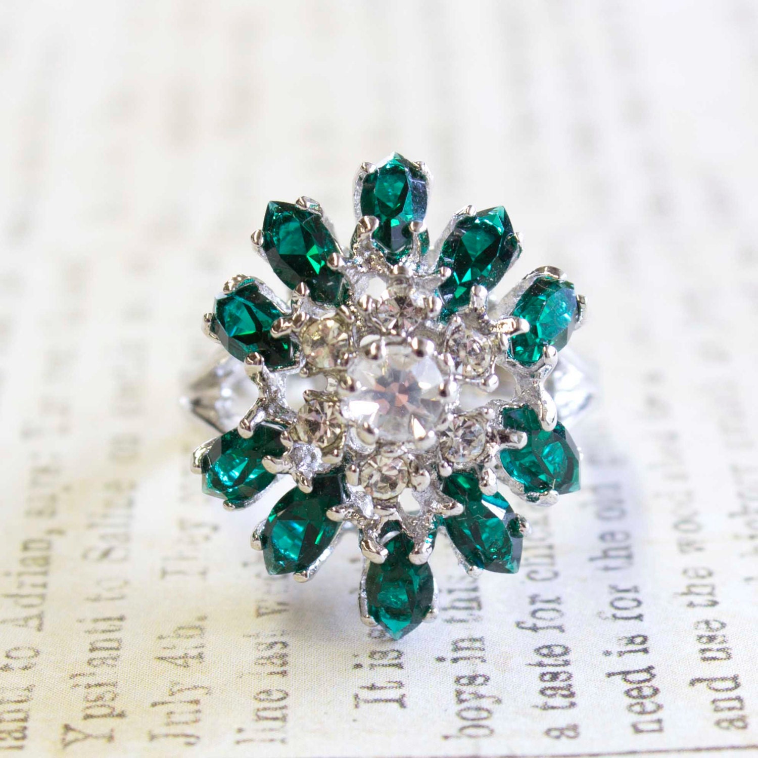 Vintage Emerald Green Austrian Crystals & Clear Austrian