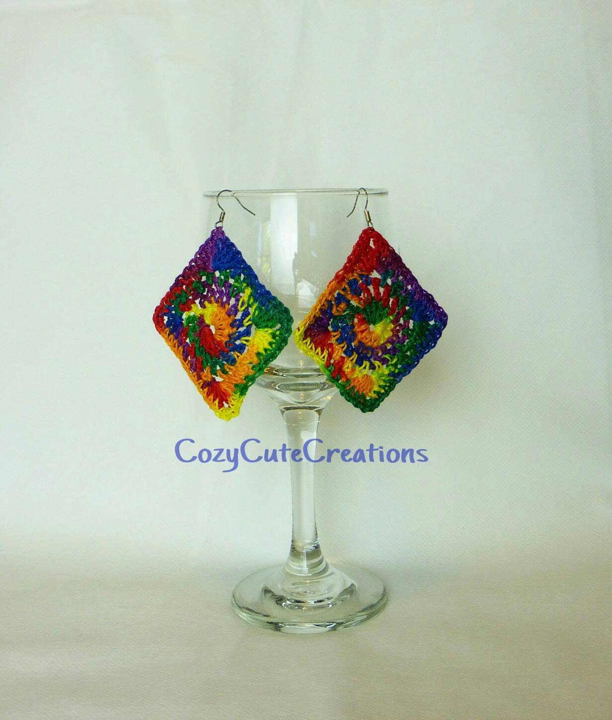 Handmade Crochet Tie Dye Earrings. Retro by CozyCuteCreations