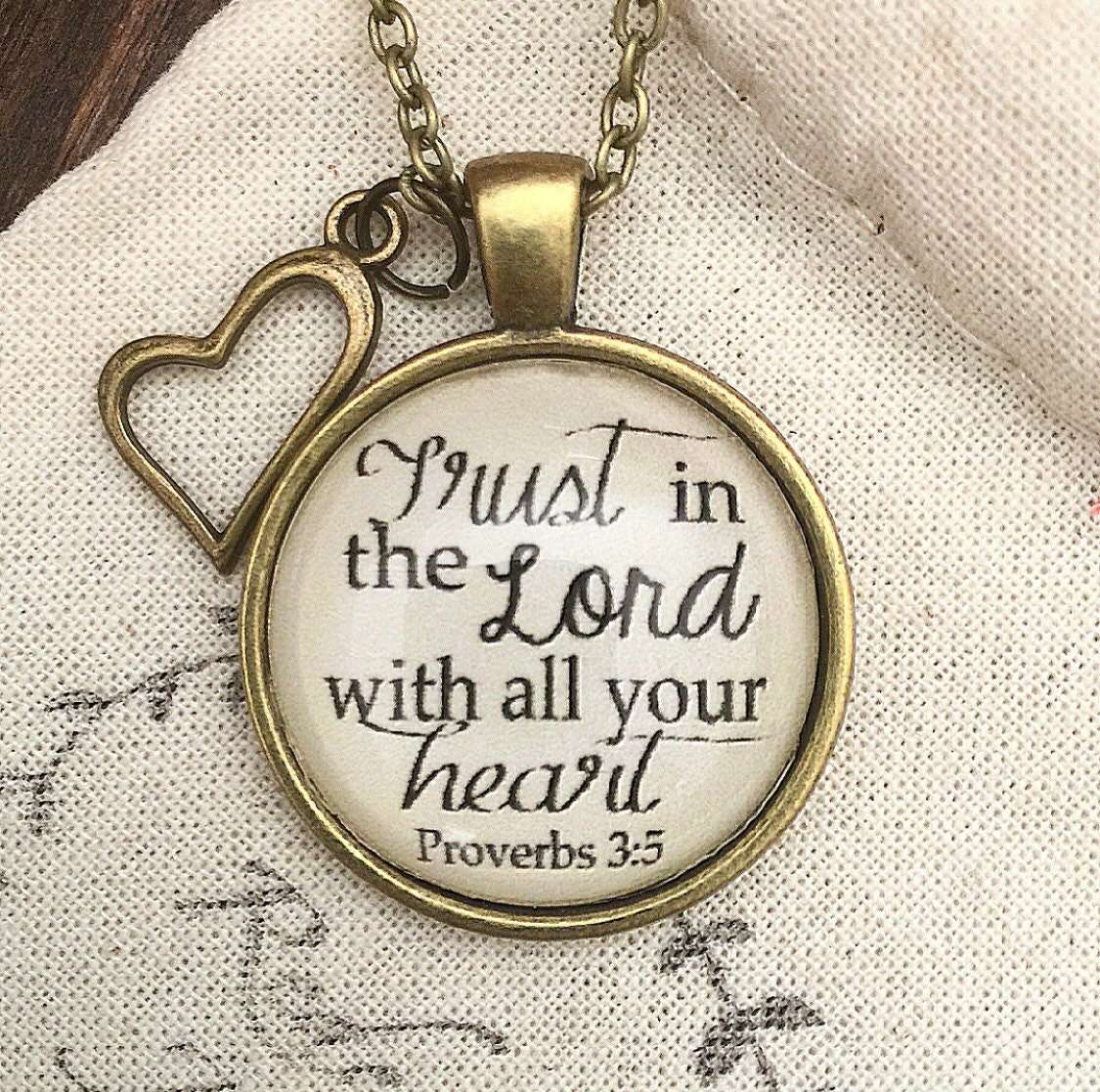 Bible Verse Pendant Necklace Trust in the Lord with all