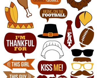 Thanksgiving Photo Booth Props Collection–Printable Instant Download–Photo Booth Props for Thanksgiving Day parties and School parties!
