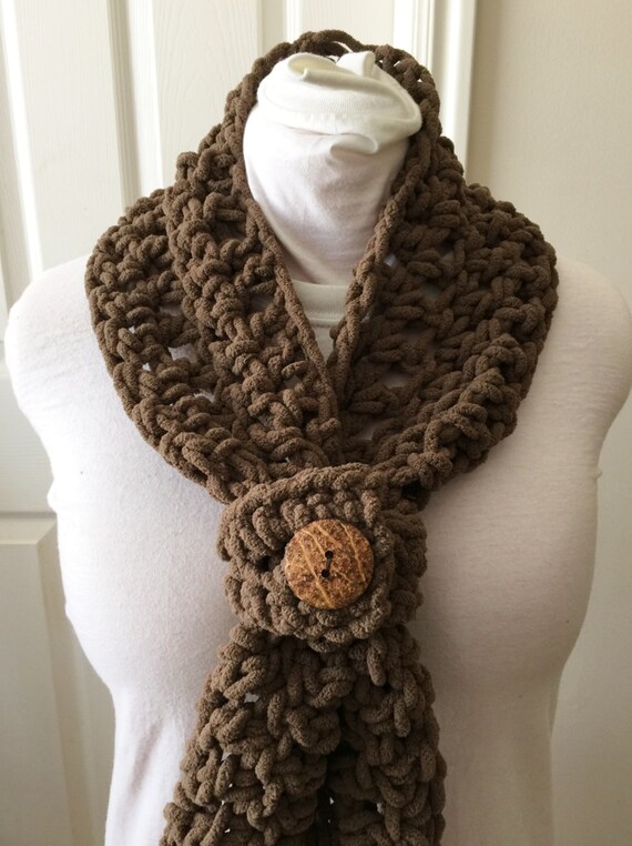 Ladies Infinity Cowl Crocheted Handmade Dark taupe Brown Soft