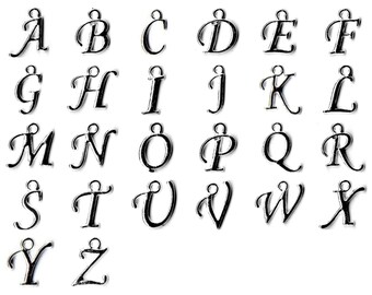 Small 16mm Alphabet Letter Charms, Pendant Letter Charms, Silver Tone Alphabet Charms, Initial Charms, You choose the letters