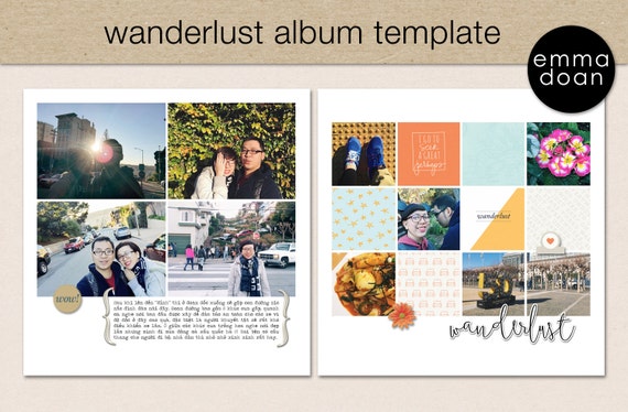 Wanderlust Album Template 12x12 Quot Travel Album 12x12 Quot Photobook Template Digital Scrapbook Travel Album Template