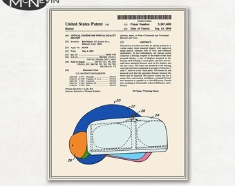 VIRTUAL REALITY HELMET Patent, Vintage Fine Art Print Poster, Colour, Blueprint, or Black and White