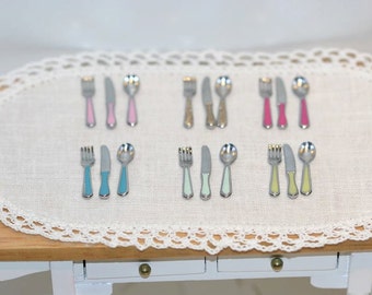 Dollhouse miniature cutlery shabby chic, dollhouse 1:12 cutlery, 6 pieces, 6 colors, dollhouse accessories, kitchen appliances