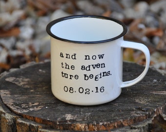 Camping mug enamel mug coffee mug camp mug coffee cup enamel camping mug personalized mug adventure mug campfire enamelware gift for him