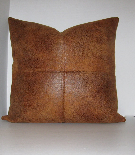 Leather Look 22x22 Pillow Cover/ Carmel Brown Colored
