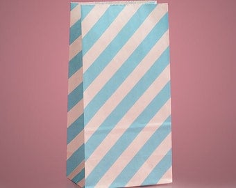 3-5/8" x 2-1/4" x 7" Light Blue Diagonal Stripe Bags - 20 Quantity