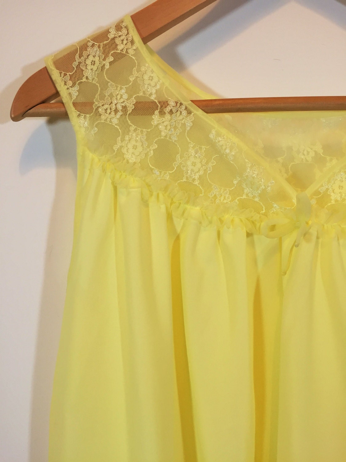 vintage chiffon night gown 60s babydoll nightgown yellow