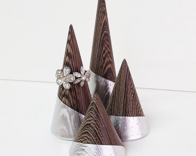 Ring Cone Set " Wenge - Silver " Version Jewelry Display Fun Ring Organizer Ring Display Ring Stand Home And Decoration Jewelry Storage
