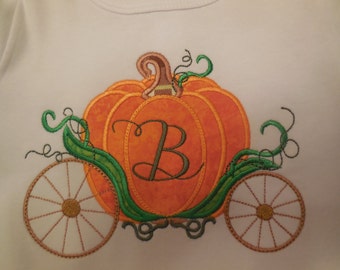 Pumpkin shirt, Halloween Shirt, Thanksgiving Shirt, Fall Shirt, Pumpkin Carriage Applique with Initial