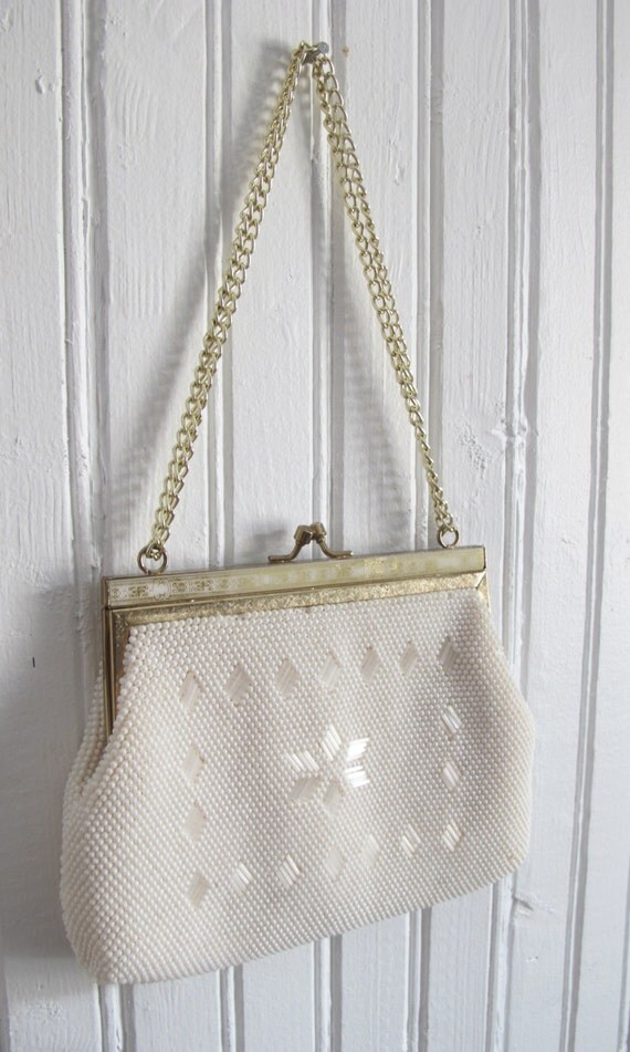 Vintage beaded white clutch \/\/ 1950\u0026#39;s clutch bag \/\/ by Ritalulu