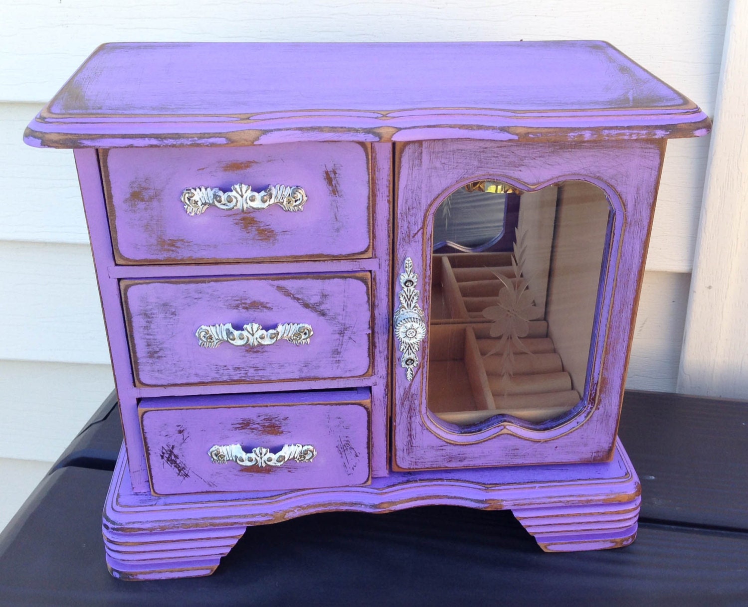Purple girls jewelry box vintage rustic jewelry box upcycled