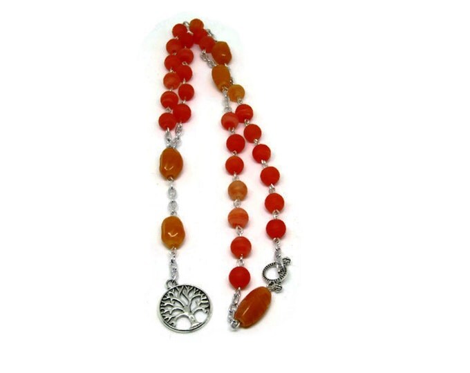 Anglican Rosary in Frosted Orange and Yellow with Tree of Life Charm, Protestant Rosary, Prayer Beads, Unique Religious Gift, OOAK Gifts