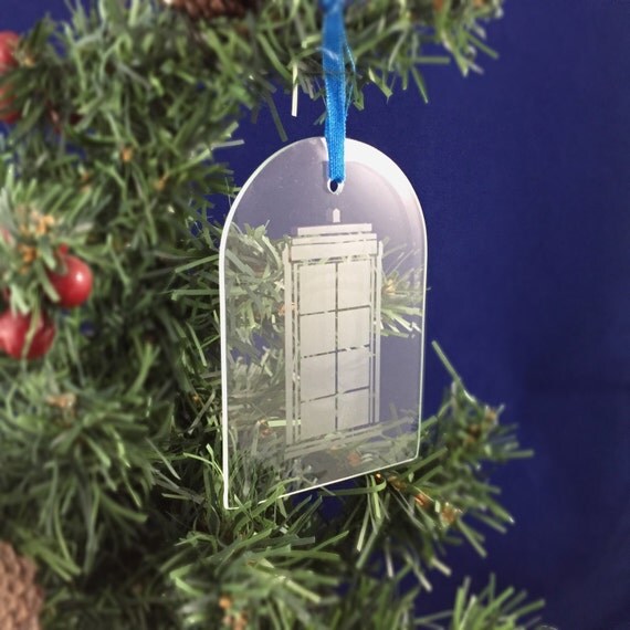 Hand Etched Glass Ornament Doctor Who inspired TARDIS arch