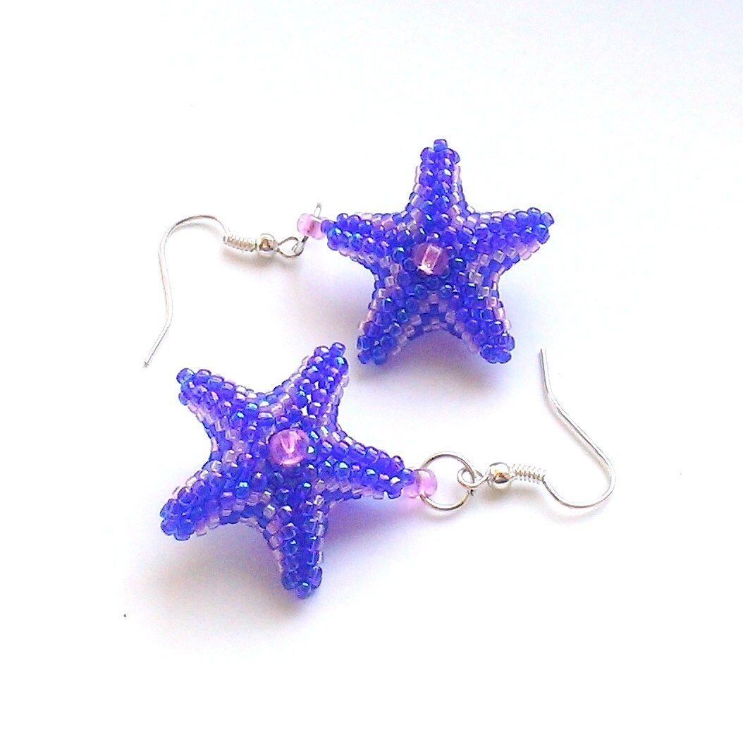 Star Shaped Earrings Seed Bead Stars Beadwoven Earrings by Galiga
