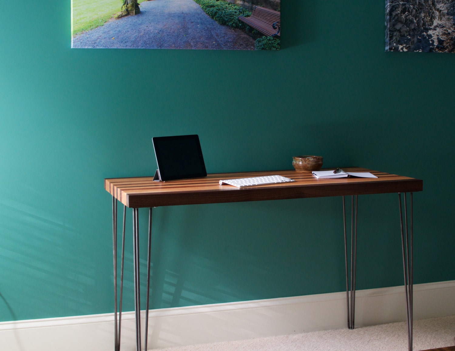 Mid century modern desk featuring a Maplemahogany and walnut