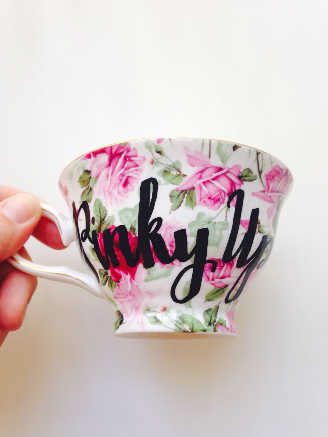 Floral PINKY UP funny tea cup & saucer