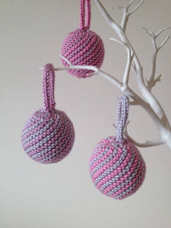 Multi colour set of Knitted Christmas balls decorations and