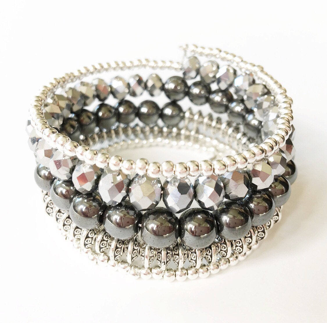 Trendy silver wrap bracelet silver glitter bracelet metal