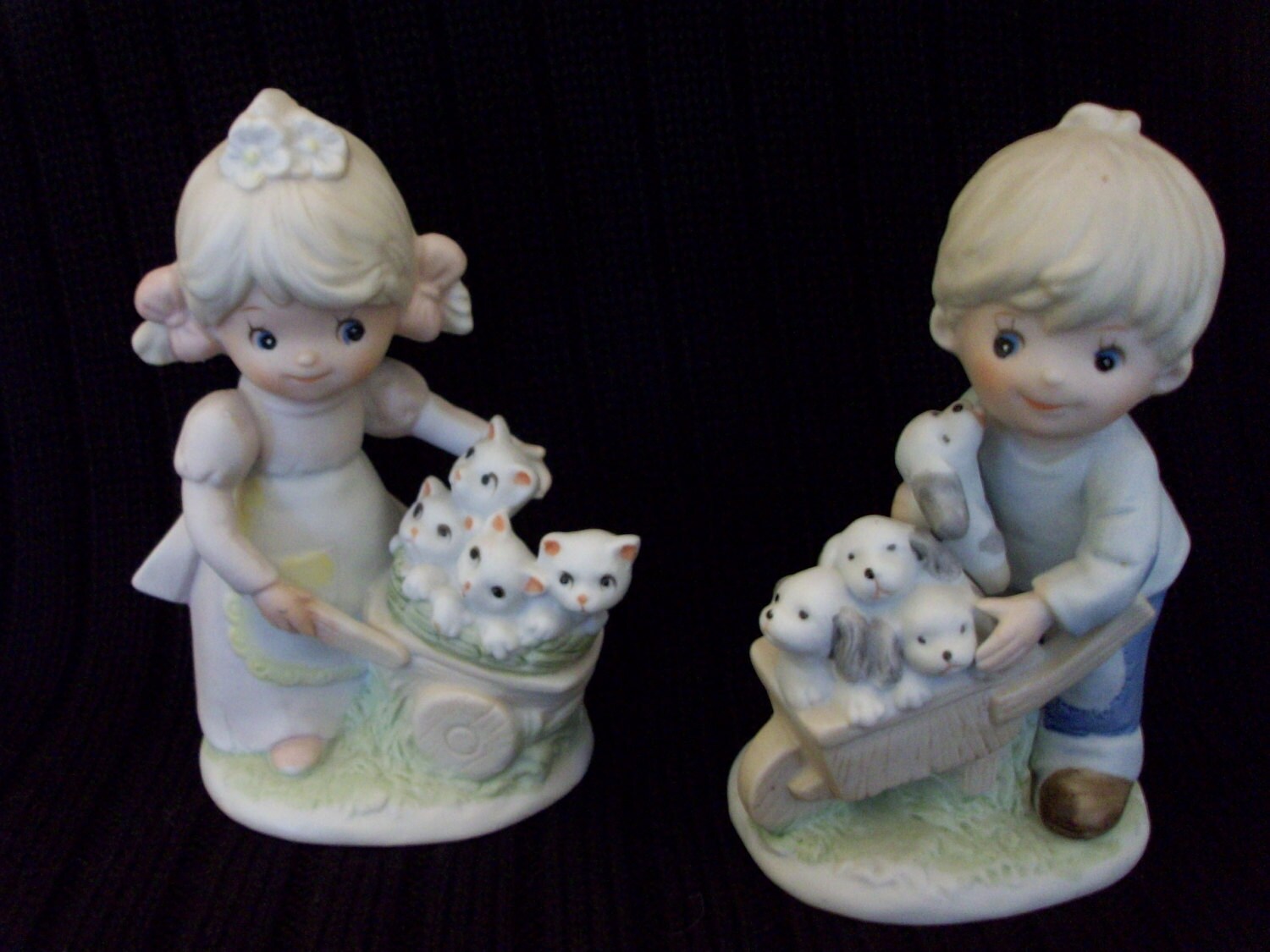 Homco Porcelain Figurines Girl with Kittens and Boy with