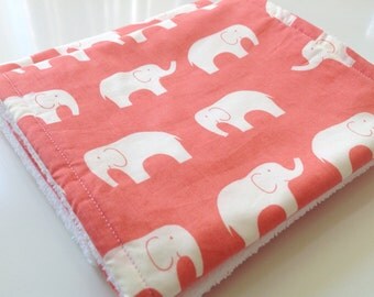 Burp cloths - Elephant burp cloths - Coral burp cloths - Set of 2 pink burp cloths - Baby girl burp cloths - Modern organic baby burp cloths