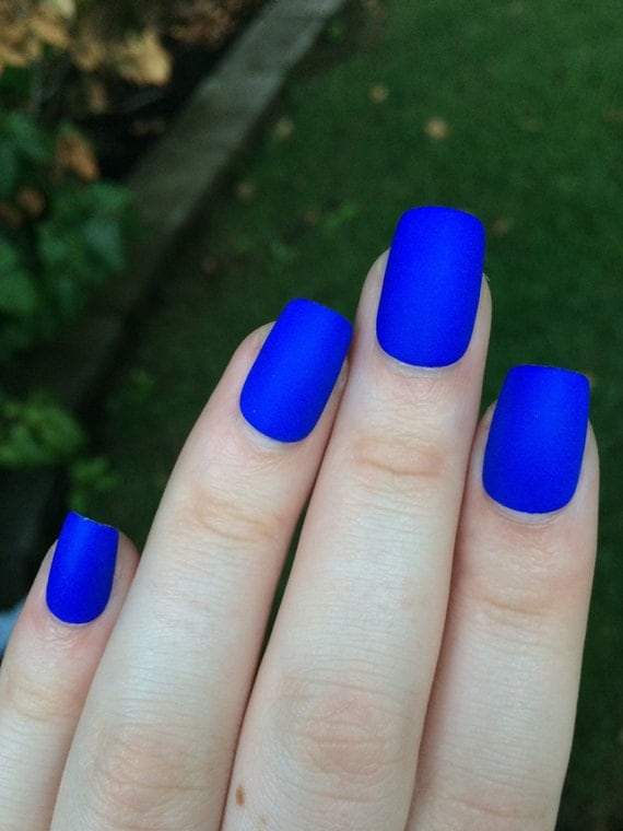 Royal blue fake nails matte nails matte press on by nailsbykate