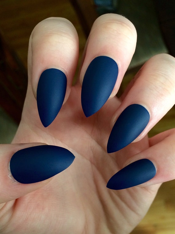 Matte nails stiletto nails navy blue fake nails