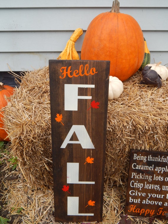 Fall outdoor decor Fall quote sign Hello Fall sign by GGSIGNS
