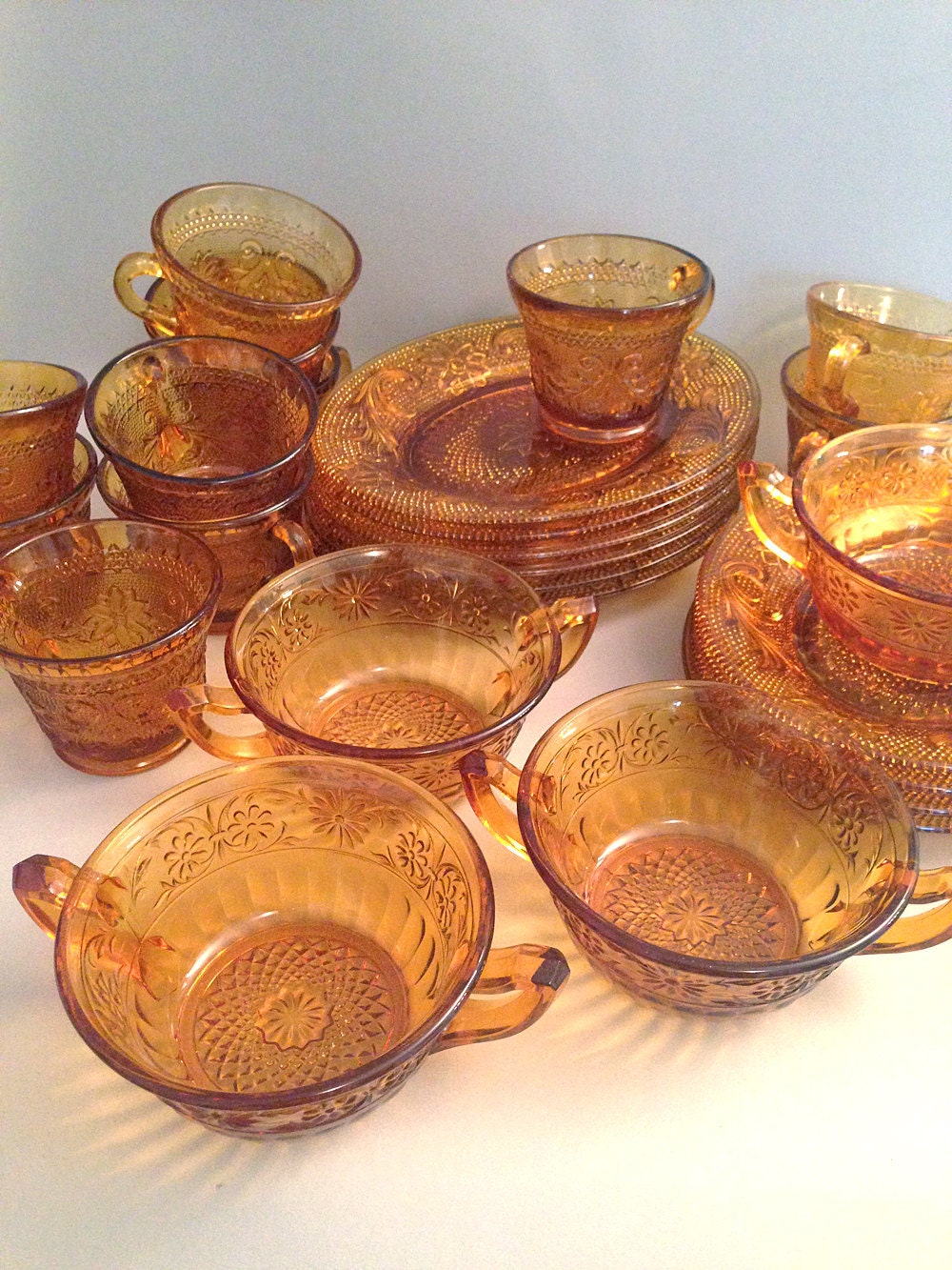 Indiana Glass Amber Tiara Glass Plates Snack Plates