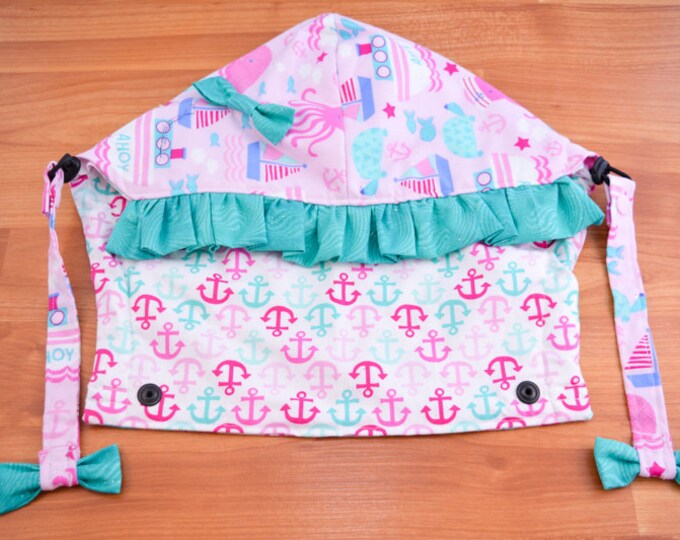 READY TO SHIP - Tula Accessories - Reversible Drool Pads, Suck Pads, Hoodie Hood, and Reach Straps Set - Sweet Seas & Anchors