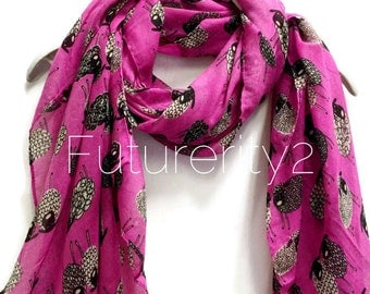 Sketched Sheep Violet Pink Summer Scarf / Spring Scarf / Autumn Scarf / Women Scarves / Gifts For Her / Fashion Accessories