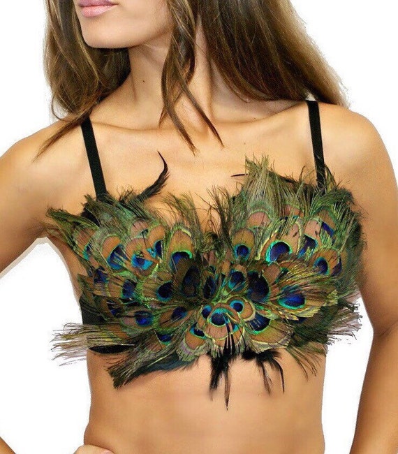 Women's peacock feather bra top edc edm by RaveWonderlandStore