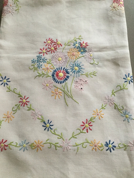 Beautiful Vintage French hand embroidered table cloth 83x 83