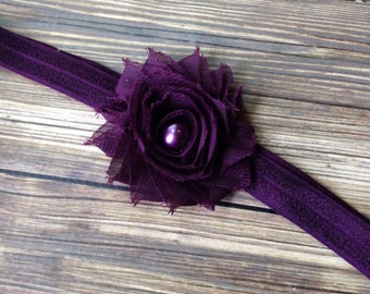 Eggplant Purple Shabby Flower Headband, Newborn Headband, Baby Headband, Toddler Headband, Girls Headband, Eggplant Headband, Photo Prop