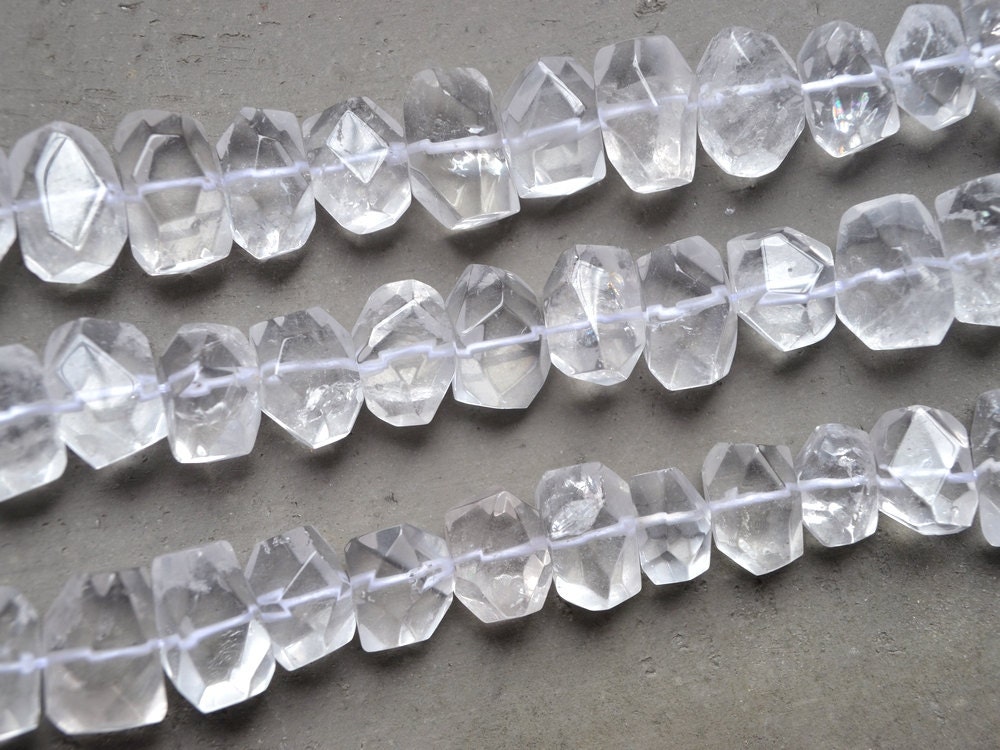 Natural Faceted Clear Quartz Beads Middle Drilled Rock Crystal