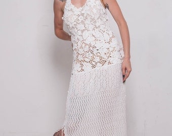 Crochet white dress KNIT wedding Dress White Viscose Dress Maxi Dress Crochet white Dress IVORY dress Beach White SunDress Bridal Maxi Dress