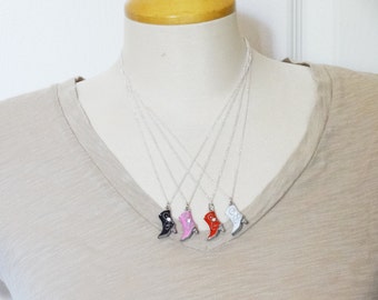 Silver Necklace with a Black, Pink, Red or White Double Sided Cowboy Boot - Ready to Ship