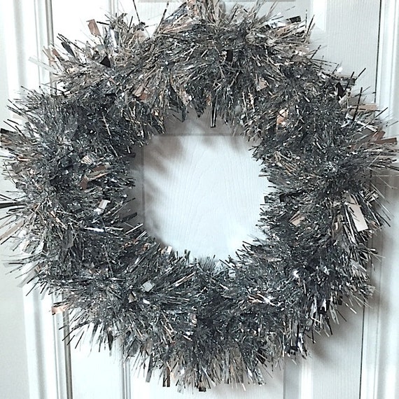 Silver Tinsel Holiday Wreath Trendy Christmas by SparkleDayDesign