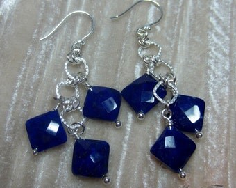 Diamond shape faceted Lapis Lazuli earrings