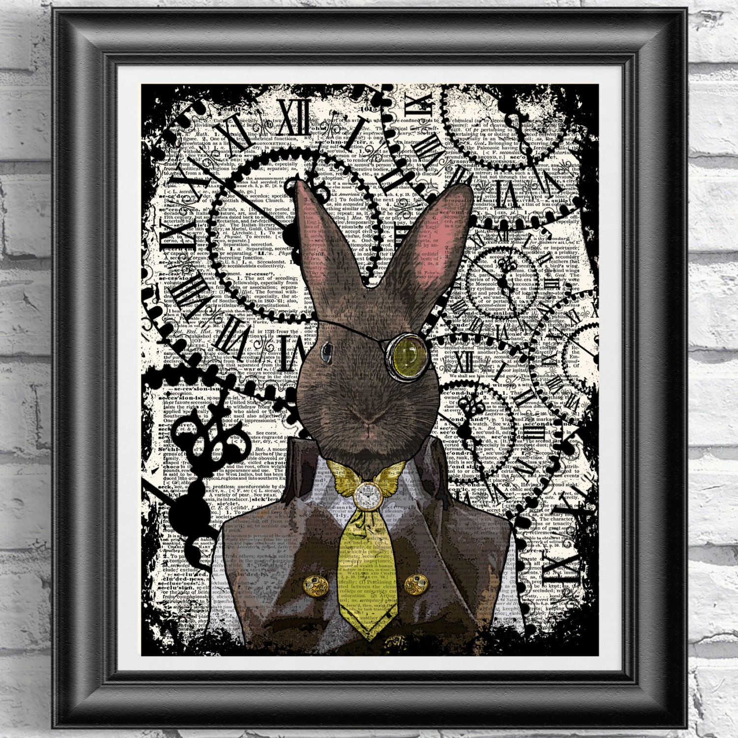 Steampunk Art Print Steampunk Rabbit Art Book Page Wall Art