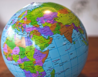 Children inflatable terrestrial globe . Teaching materials.