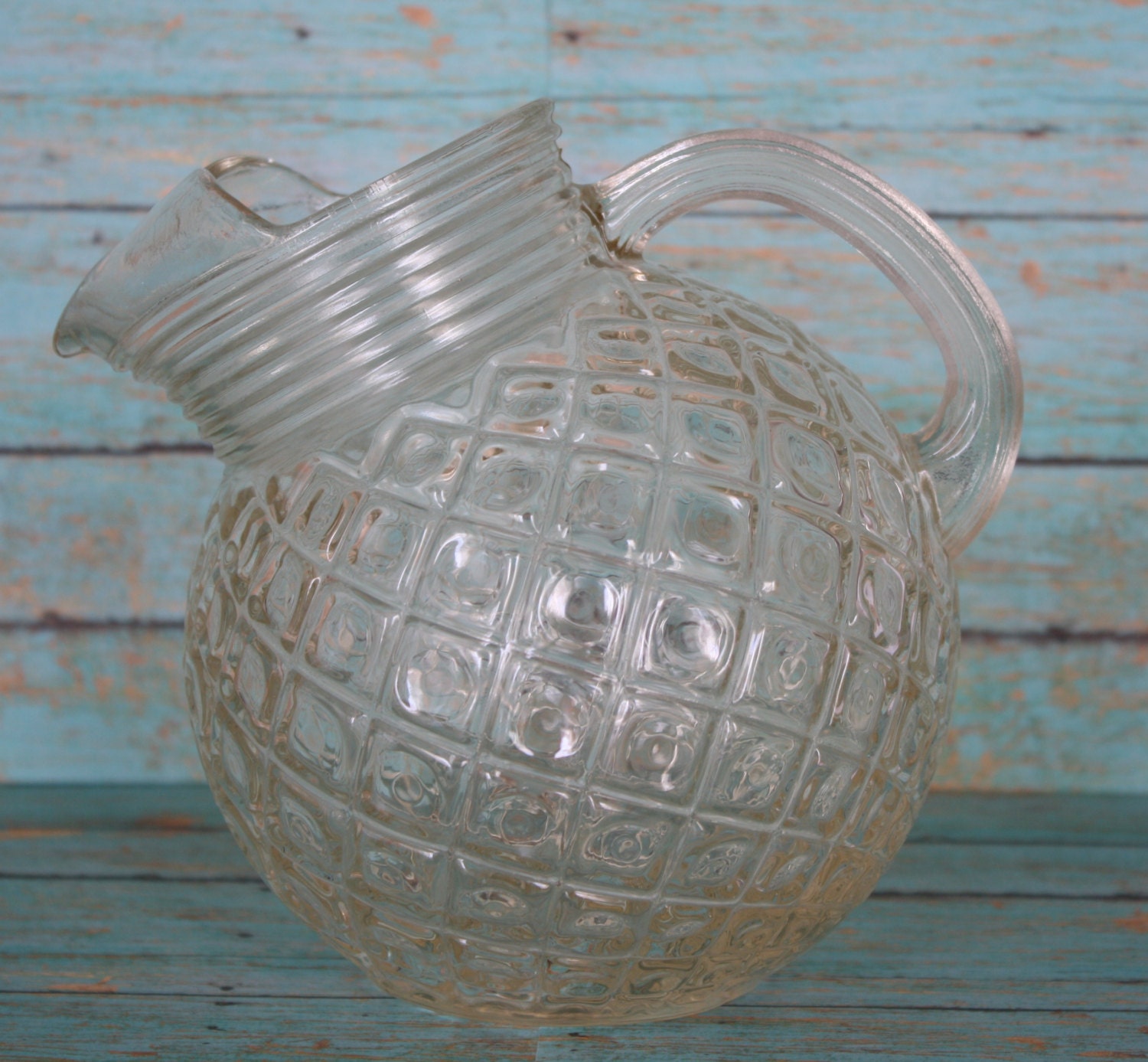 Tilt Ball Glass Waffle Pattern Pitcher 40oz