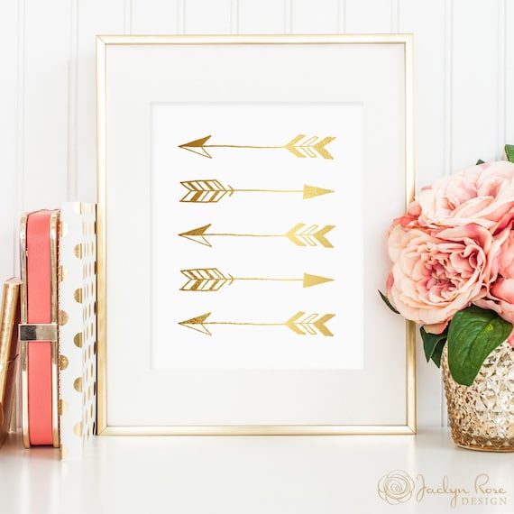 Gold arrow print, tribal print with gold foil art great in tribal themed home, arrow printable, gold tribal wall hanging, bedroom decor