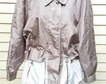 90s Windbreaker Gray White, Light Jacket Nylon Raincoat, 80s Windbreaker, Colorblock Travel Jacket Festival
