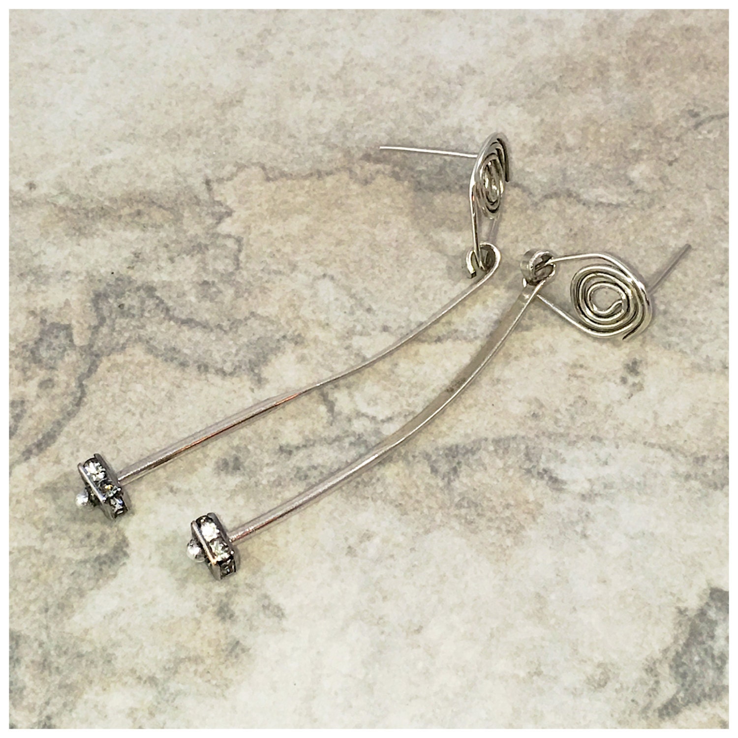 Very Long Modern Sterling Post Earrings Brooklyn by AMaryThought