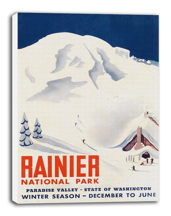 Mount Rainier Art Vintage National Park Poster Print Canvas